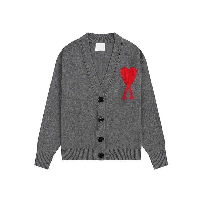 Generation Hair Ami Clams Love Letter Embroidery Classic Knitted Cardigan Sweater Loose For Men And Women Couples - Image 3